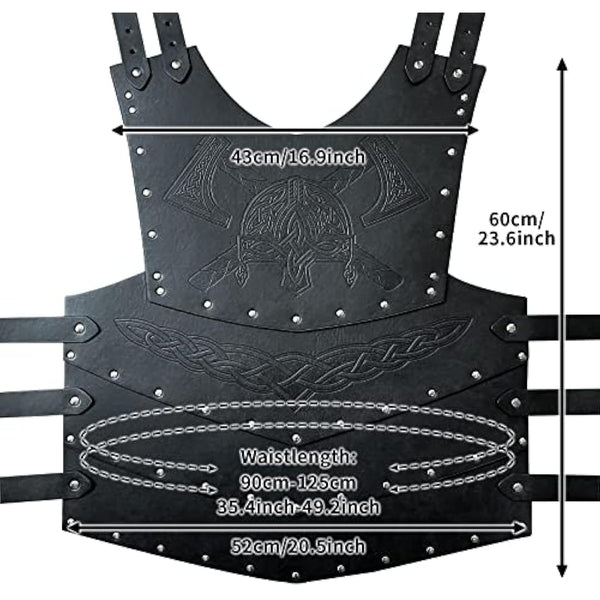 HiiFeuer Viking Faux Leather Embossed Chest Armor, Retro Medieval Knight Leather Armor for LARP/Cosplay (Black A)