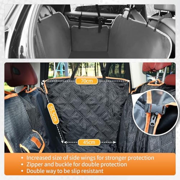 KYG Dog Car Seat Cover Luxury Scratchproof Nonslip Waterproof Dog Hammock for Car with Visual Window Side Flaps Storage Bags Car Seat Cover Rear Fits for Cars/Trucks/SUV XL-size 135 * 175cm