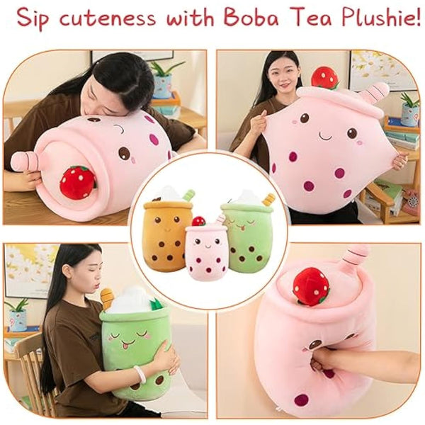 AMOZO Bubble Tea Plush Pillows, Cute Boba Plushies Soft Toys Giant Boba Stuffed Animal pillow for Boba Lovers (Pink, 35cm)