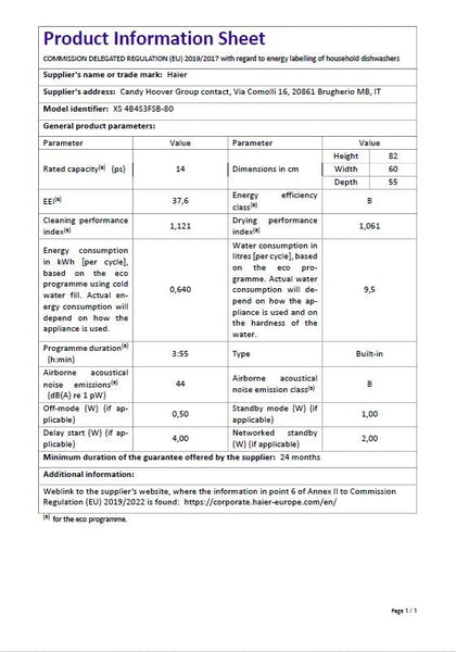 Haier XI1C3TB2FB-80 I-Pro Shine Series 4 Integrated Dishwasher, 11 place Setting, Black Bezel, C Rated