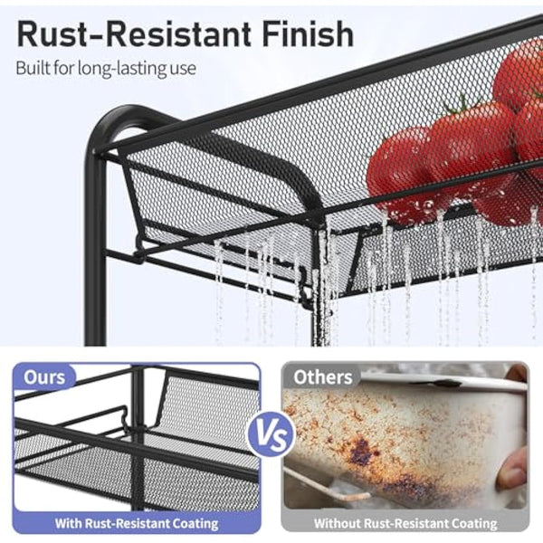 APEXCHASER 3-Tier Rolling Cart,Easy Assemble Mobile Storage Trolley On Wheels,Slide Out Utility Cart Shelving Units Kitchen Bathroom Laundry Room,Black