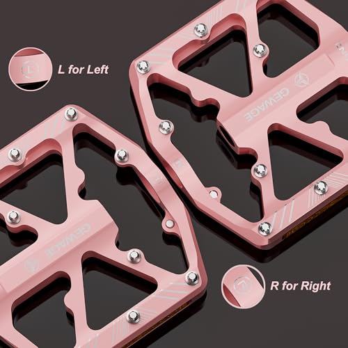 GEWAGE Bike Pedals With Reflective Strips, 3 Sealed Bearings Non-Slip CNC Aluminum Bicycle Platform 9/16" Pedals For Road Bike MTB E-Bike. (Pink)