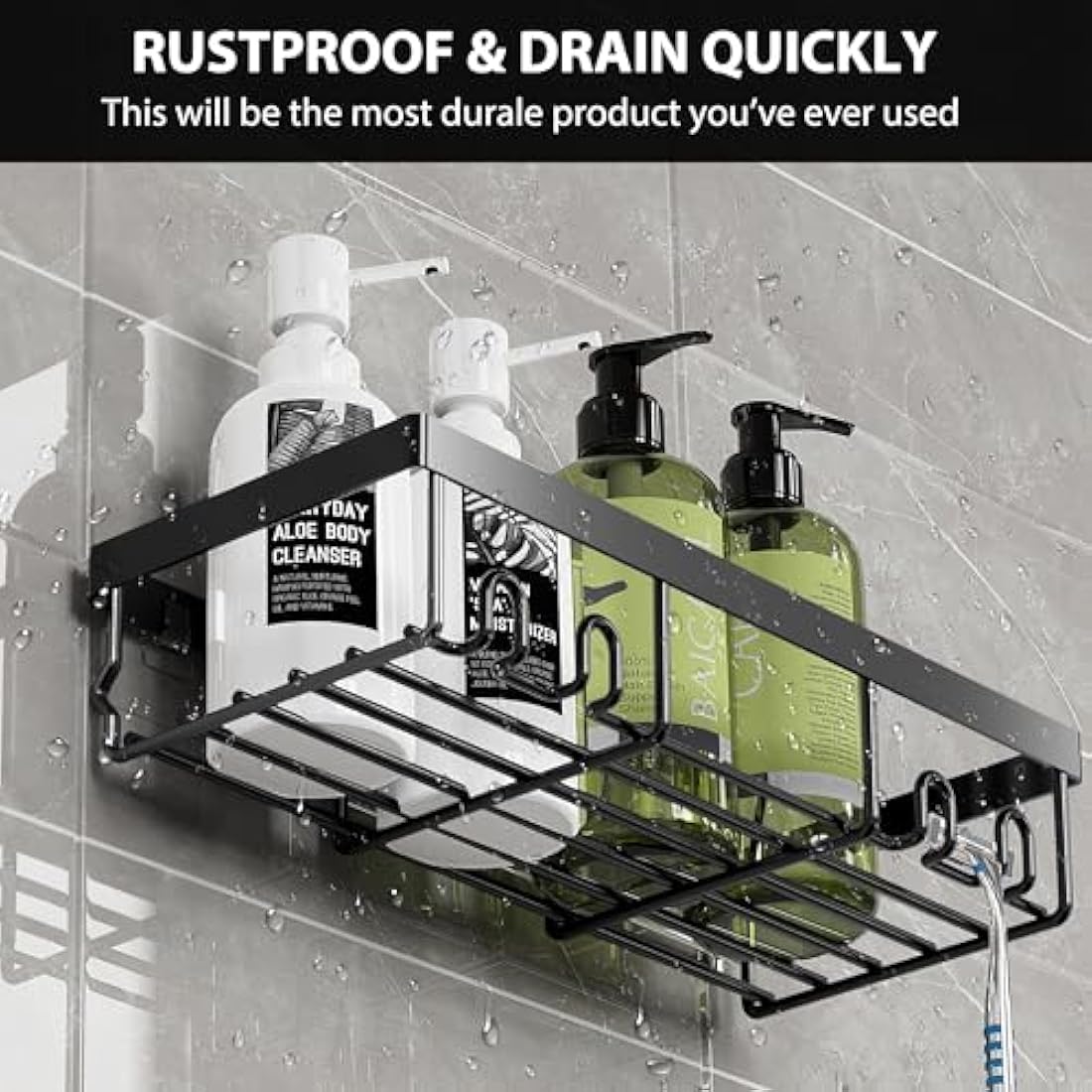 DIFULI Shower Caddy Shelf Organiser 4 Pack, No Drill Black Shower Shelves,Self Adhesive Bathroom Caddy,Shower Storage Accessories, Wall Mounted Shampoo Holder