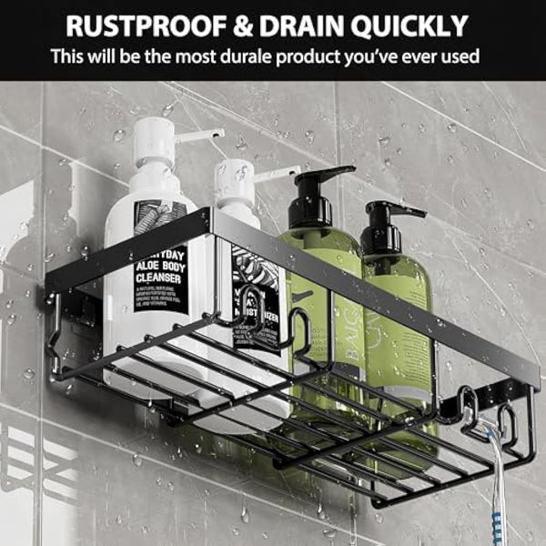 DIFULI Shower Caddy Shelf Organiser 4 Pack, No Drill Black Shower Shelves,Self Adhesive Bathroom Caddy,Shower Storage Accessories, Wall Mounted Shampoo Holder