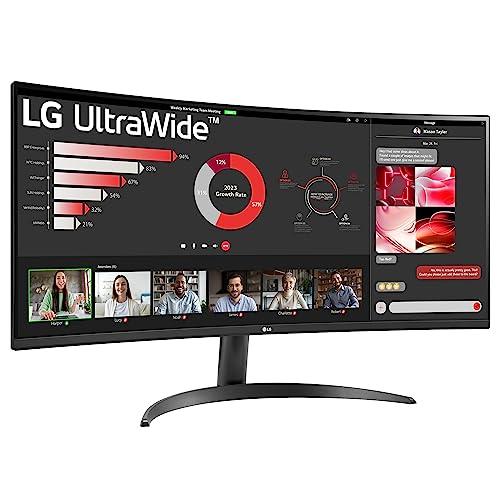 LG Electronics Curved UltraWide Monitor 34WR55QK, 34 inch, 1440p, 100Hz, 5ms Response Time, VA Panel, Smart Energy Saving, USB-C (65W Power Delivery), Displayport, HDMI