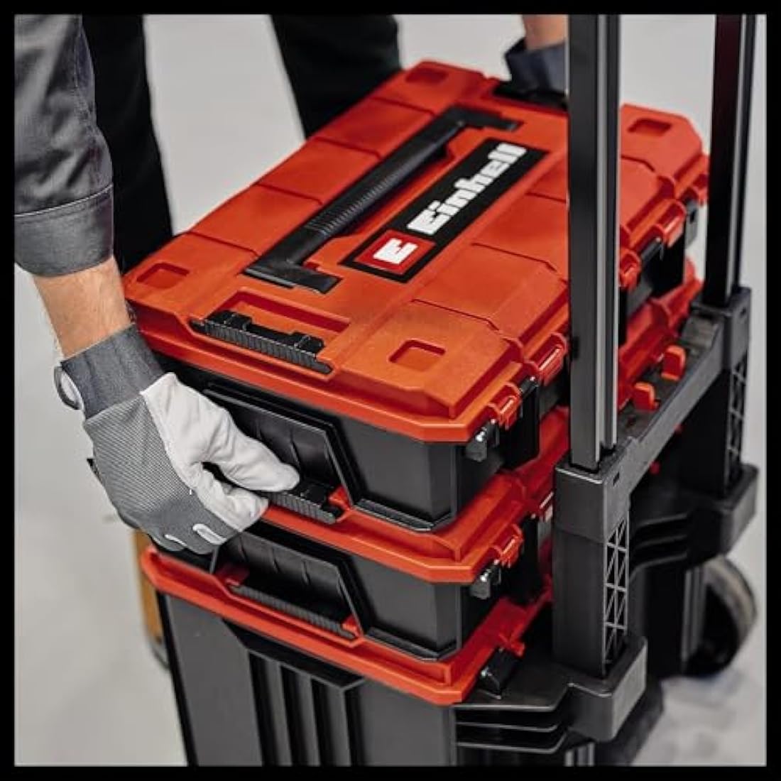 Einhell E-Case L Tool Storage Case With Wheels And Telescopic Handle - Power Tool Box, Stackable, Lockable, Protective Storage And Transport Of Tools And Accessories