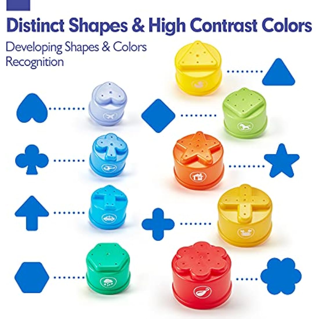 Hahaland Rainbow Stacking Cups 10 Pcs for 1 Year Old Girls Boys With Lights Sounds - Number Nesting Cups Educational Bath Baby Toys 12 18 Months 2 Year Old