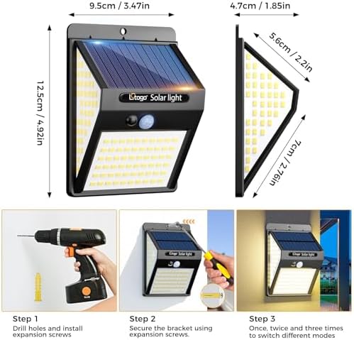 litogo [4 Pack 140LED Solar Security Lights Outdoor, Solar Motion Sensor Lights 270ºWide Angle Waterproof Solar Powered Durable Wall Lights Outside 3 Modes for Garden Fence Door Yard Garage Pathway