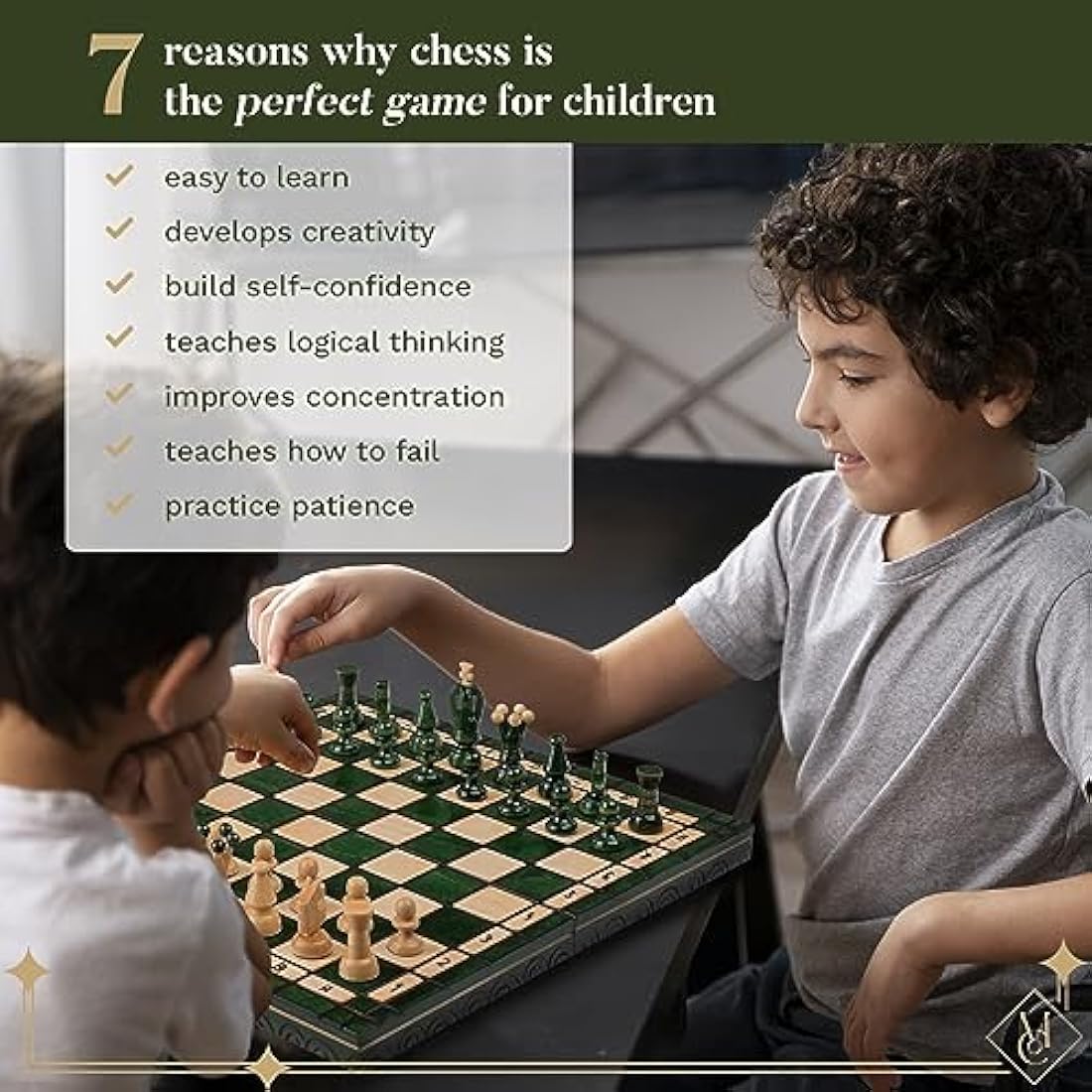 GREAT KINGDOM Chess and Checkers Set | Master of Chess Green Chess Set | Chess Board 35cm Chess Set for Adults and For Kids - Handmade Portable Chess and Drafts/Draughts Set