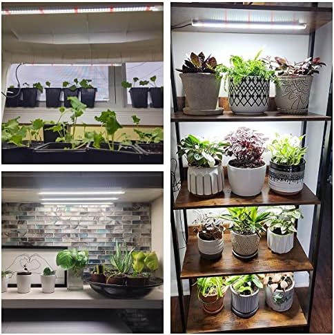 Wiaxulay LED Plant Grow Light Strips, 6000K Full Spectrum Grow Lights for Indoor Plants, Sunlike Growing Lamp with 6/12/16H Timer, 5 Dimmable Levels for Hydroponics Succulent, Plant Shelf, 2 Pack