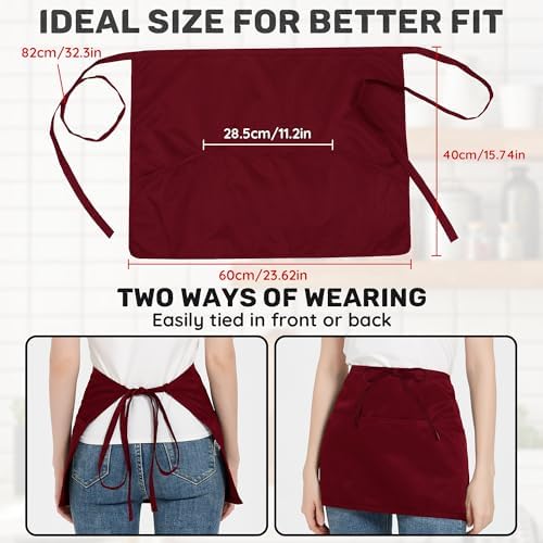 FunChaos 6 Pack Black Waist Apron, Waitress Apron with 3 Pockets, Waterproof Half Apron for Men and Women, Chef Apron for Cooking Cleaning Painting Gardening Bistro Restaurant