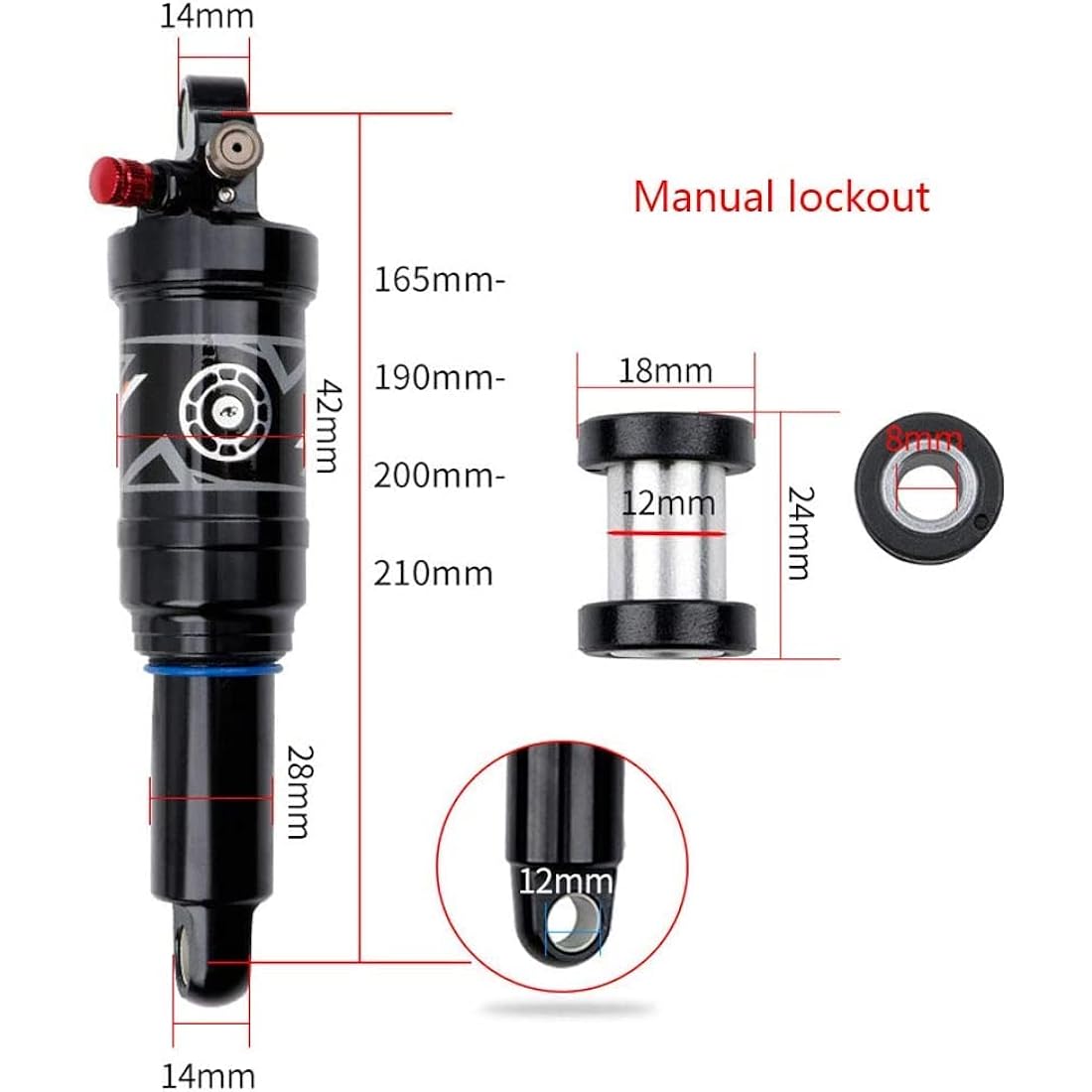 splumzer Mountain Bike Shocks Absorber Air Rear Shock - Rebound/Lock Out/Air Pressure Adjustable (210MM, Manual Lockout)