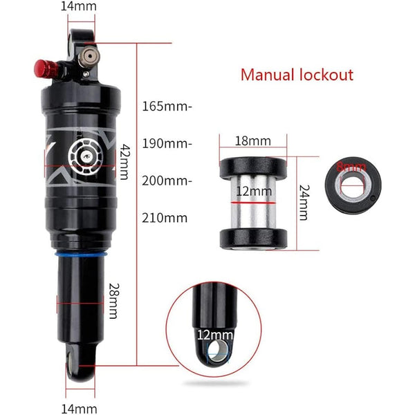 splumzer Mountain Bike Shocks Absorber Air Rear Shock - Rebound/Lock Out/Air Pressure Adjustable (210MM, Manual Lockout)