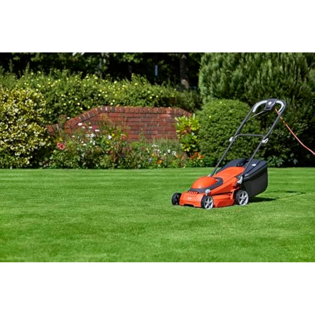 Flymo EasiStore 380R Electric Rotary Lawn Mower - 38 cm Cutting Width, 45 Litre Grass Box, Close Edge Cutting, Rear Roller, Central Height Adjust, Space Saving Storage Features