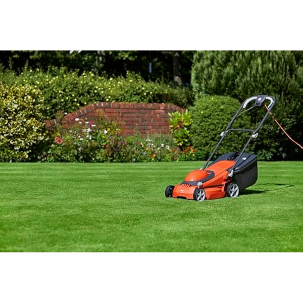 Flymo EasiStore 380R Electric Rotary Lawn Mower - 38 cm Cutting Width, 45 Litre Grass Box, Close Edge Cutting, Rear Roller, Central Height Adjust, Space Saving Storage Features