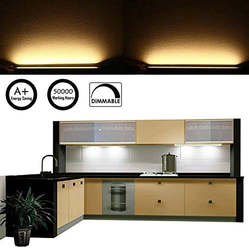AlBOO Under Cabinet Kitchen Lights Wired LED Dimmable Warm White,28cm Under Cupboard Kitchen Lights 12V Plug in with Mains,Ultra Thin Fixture Under Couter Lights Display Lights for Cabinet 6 Pack