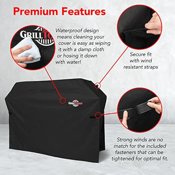GrillTough Heavy Duty BBQ Grill Cover for Outdoor Grill – Waterproof, Weather Resistant, UV & Fade Resistant with Adjustable Straps – Gas Grill Cover for Weber, Charbroil (147L x 61W x 122H cm)
