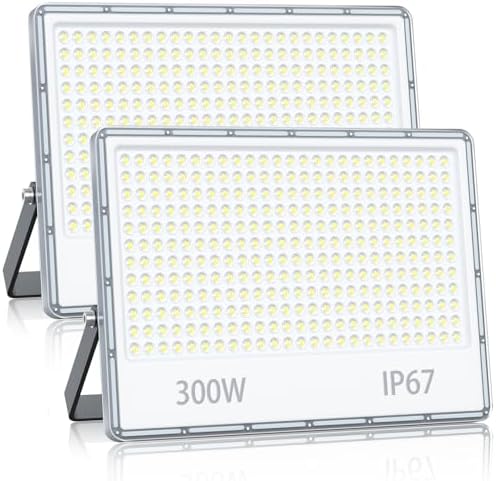 YIQIBRO LED Security Lighting Floodlight 300W - 30000LM IP67 Waterproof Outdoor Flood Lights Mains Powered, 7000K Cold White Outside Lights Mains Powered for Garden, Patio, Yard(2 Pack)