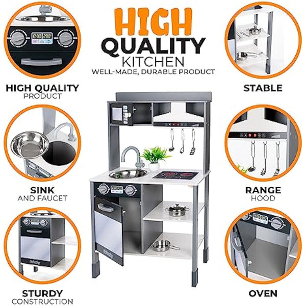 Green series Kinderplay Toy Kitchen | Kids Play Kitchen - Modern Kids Kitchen | Beautiful Wooden Kitchen | Kitchen Kids | Toddler Kitchen | Kitchen Toy | Children Wooden Play Kitchen, model GS0062