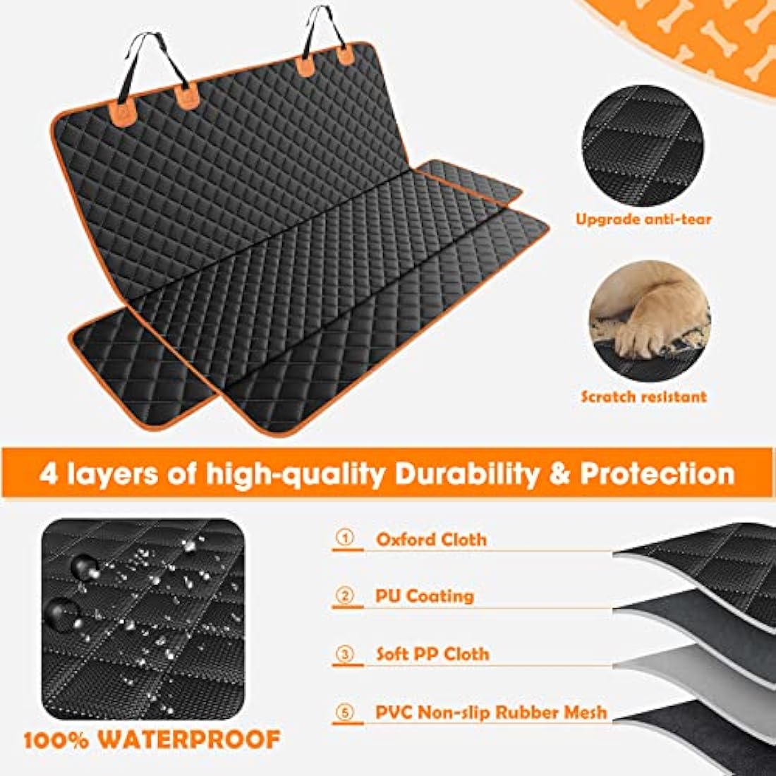 JOEJOY Dog Car Seat Cover - Waterproof Back Seat Cover for Dogs, Non-slip & Scratch Proof Car Seat Cover for Dogs, Easy to Clean Car Back Seat Cover Universal fits SUVs Cars