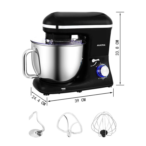Aucma Stand Mixer, 6.2L Food Mixers for Baking, Electric Kitchen Mixers with Bowl, Dough Hook, Wire Whip & Beater (6.2L, Black)