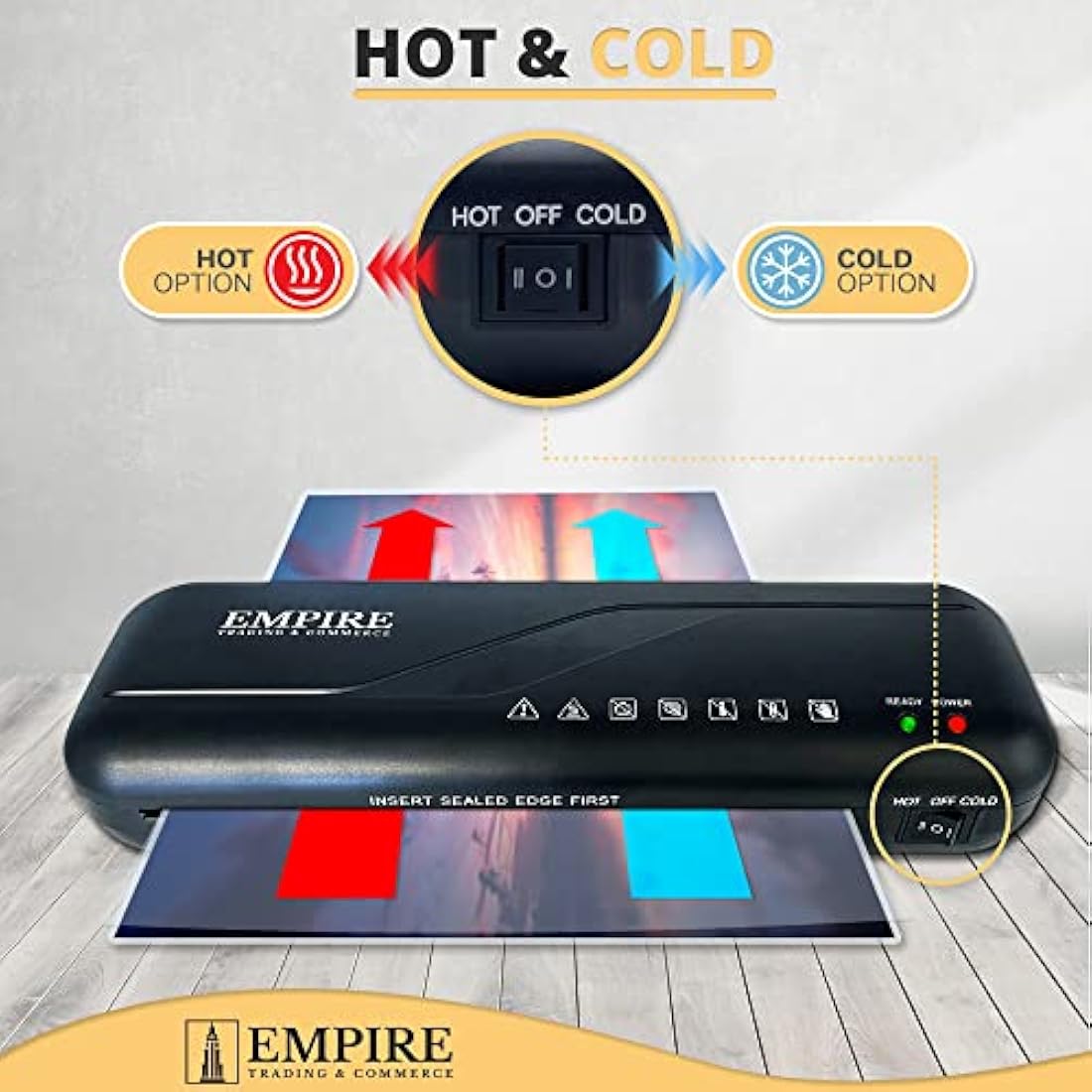 Empire Laminator, Laminating Machine with 5 Pouches, Hot and Cold Machine, A4 Thermal Laminator for Home, School and Office Use