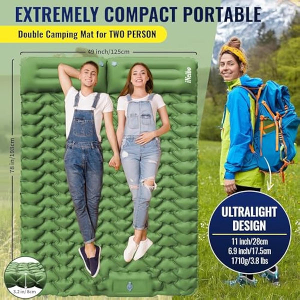 iNeibo Sleeping Pad, Inflatable Sleeping Mat with Bulit-in Foot Pump Pillow, Compact Waterproof Camping Air Mattress for Outdoor Camping, Backpacking, Hiking, Traveling