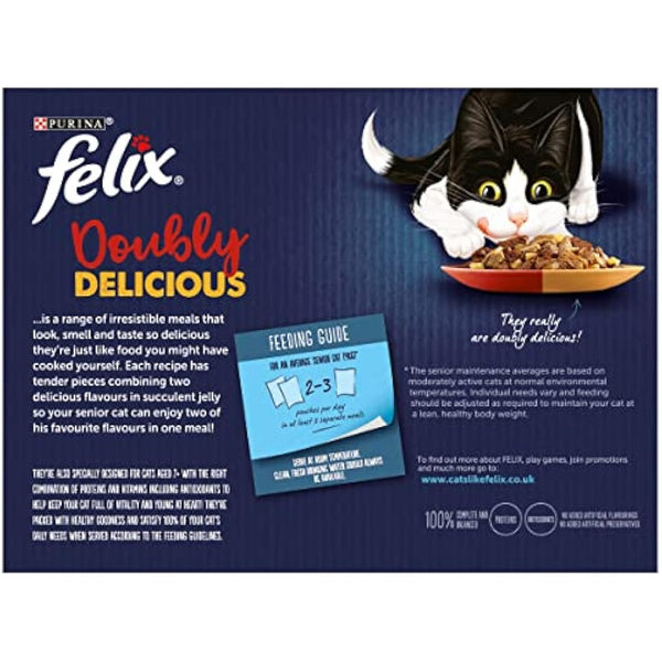 Felix As Good As It Looks Doubly Delicious 7+ Senior Wet Cat Food Meat in Jelly, 12 x 100 g Pouch