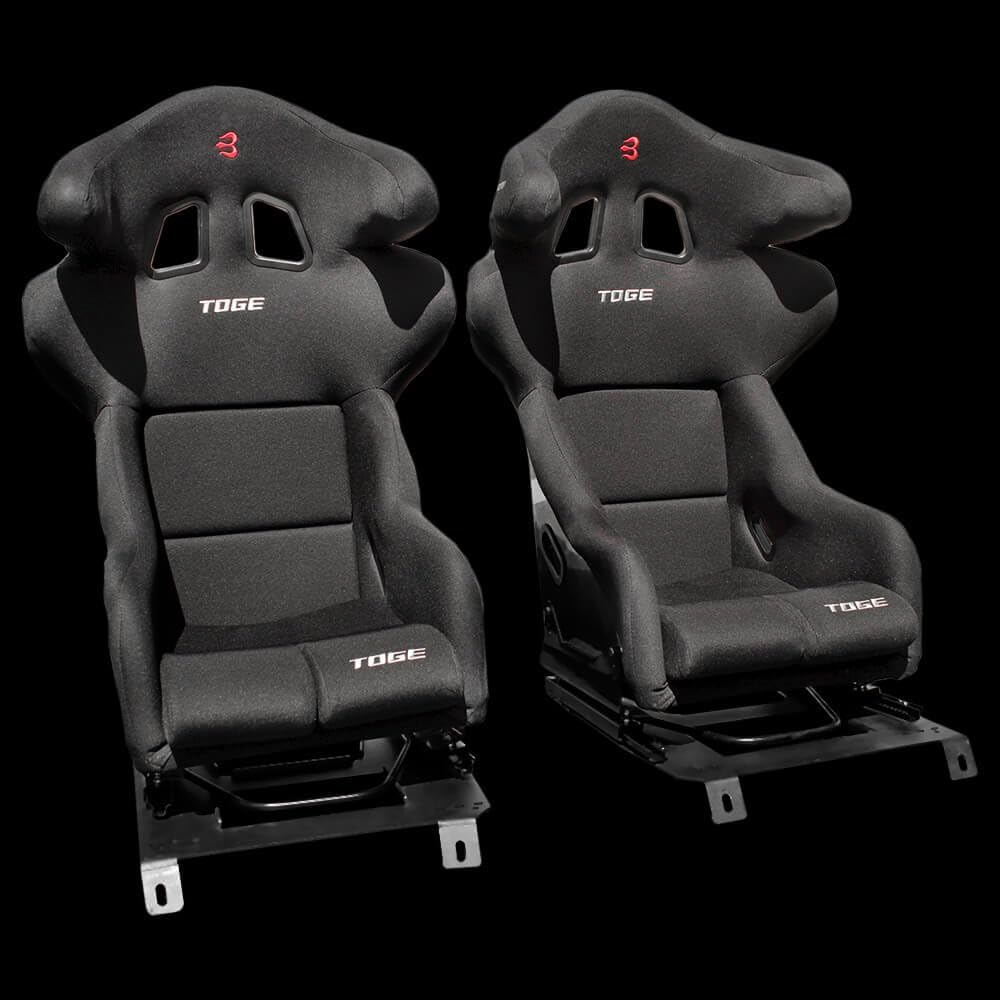 Set of Barbarian Fixed Bucket TOGE Racing Seats for MX5 Mk3 (NC Chassis) Mazda, Black Felt, Track, Race, Drift