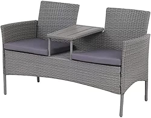 EVRE Lisbon Rattan 2 Seater Companion Partner Bench Garden Furniture Set Patio Conservatory for Terrace Balcony Garden Outdoor Indoor