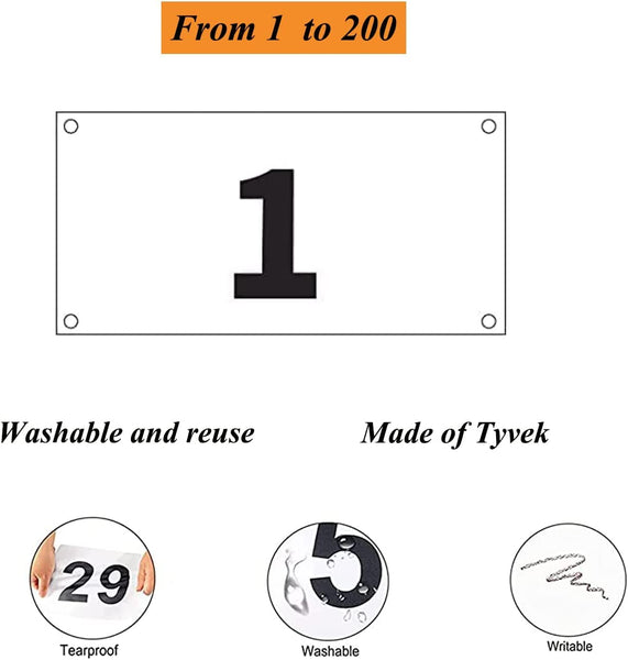 Kyzistn Running Race Bibs Large Numbers with Safety Pins for Marathon Race Events- Tyvek Tearproof Waterproof (7X4Inch 2-100 Numbers)