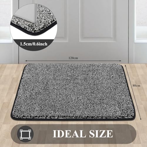 Pauwer Doormat Non Slip Indoor Barrier Mats Rubber Backing Super Absorbent Entrance Rug Durable Inside Dirt Trapper Mats(80X120cm, Black)