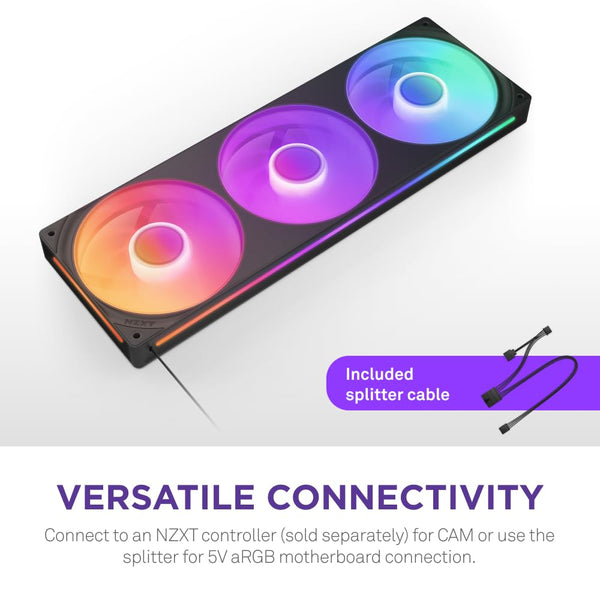 NZXT F420 RGB Core - 420mm Single-Frame Fan Unit with 3 x 140mm RGB Fans - Speed & Lighting Control - High Static Pressure & Airflow - Fluid Dynamic Bearings - 8 aRGB LEDs Per Fan - White