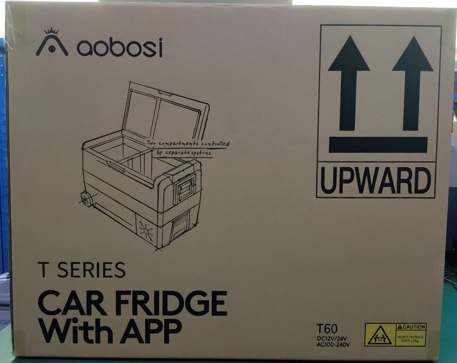 AAOBOSI 50L Compressor Car Fridge Freezer, Portable Camping Fridge with APP Control for 12/24V DC & 100-240V AC, Electric Cooler for Truck Campervan RV Boat, -20℃ to 20℃