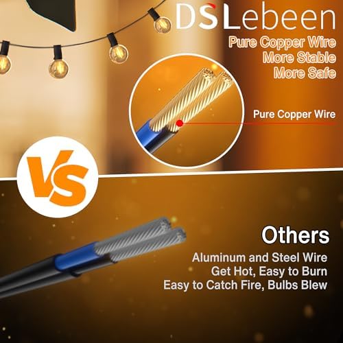 DSLebeen Festoon Lights 100ft LED String Lights Mains Powered with 50+2 Plastic G40 Globe Bulbs 2700K Connectable Decorative Lighting Hanging for Cafe, Party, Wedding, Holiday