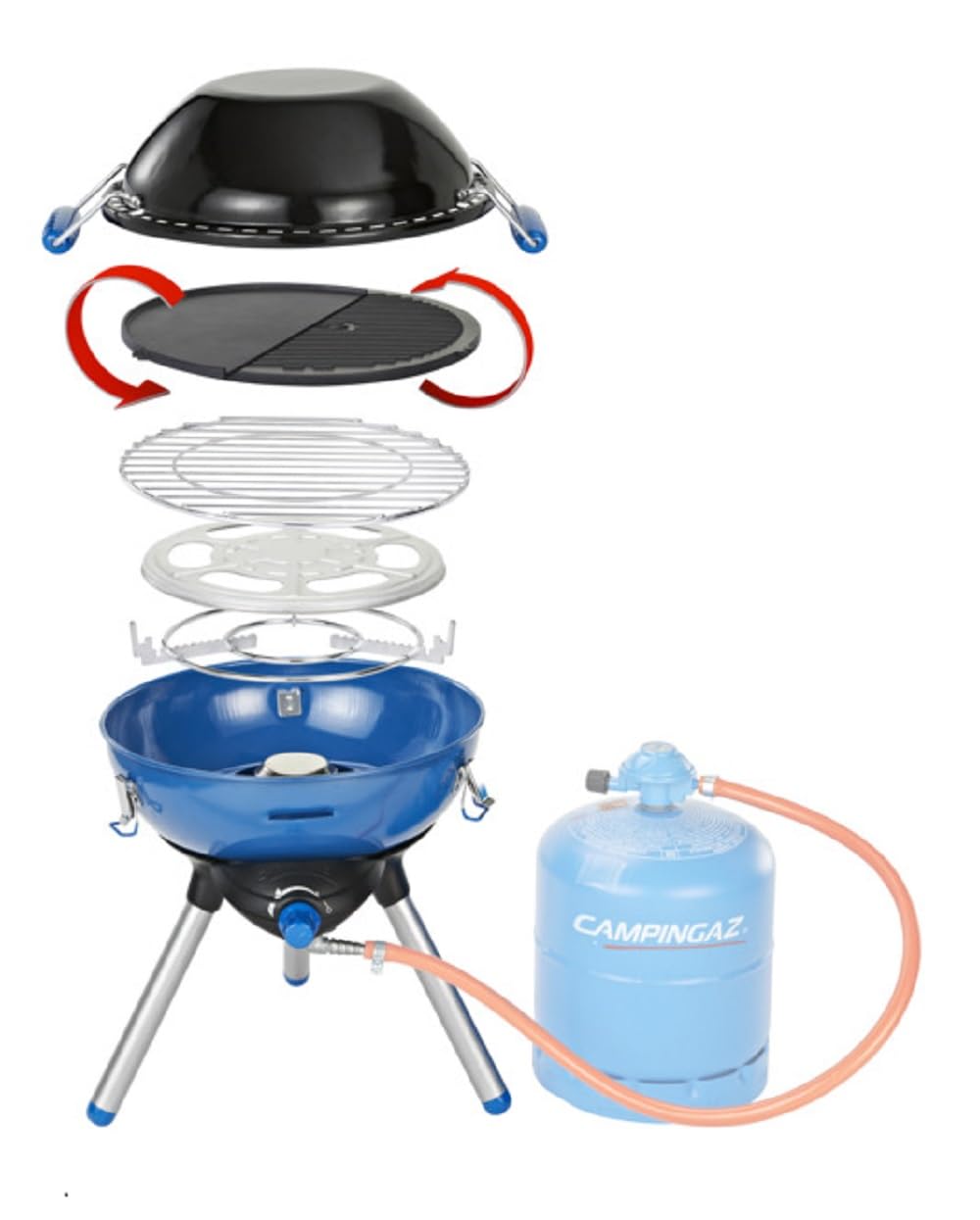 Campingaz Party Grill 400 CV, Camping Stove and Grill, All-in-One Portable Camping BBQ, with Griddle, Grid and Pan Support, Lid Doubles as Wok, Blue