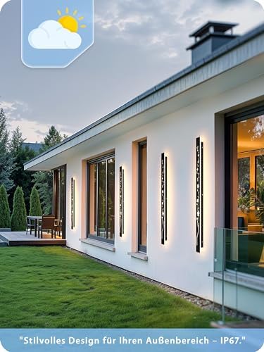 Led Long Wall Light Black 115cm Outdoor Wall Light 36W IP67 Waterproof Villa Wall Lamp 3000K Peach Blossom Design Long Wall Lights Outdoor Walls Gardens Porch Stairs Terraces Lighting