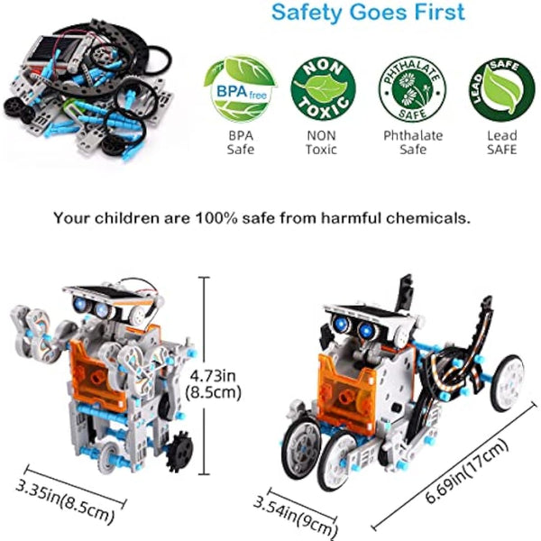 ACELIFE STEM Solar Robot Toy 12-in-1 Educational Science Kit DIY Building Toy Construction Engineering Set for Kids Age 8-12 Boys & Girls Birthday, Solar Powered Toy-Grey