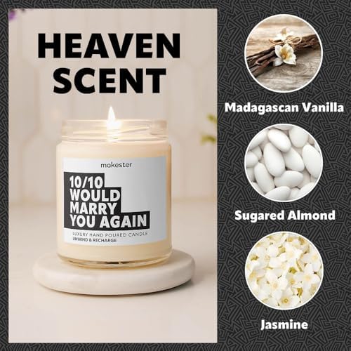 Funny Anniversary Candle Gifts - Luxury Soy Wax - Vanilla, Jasmine, Sugared Almond - Makester