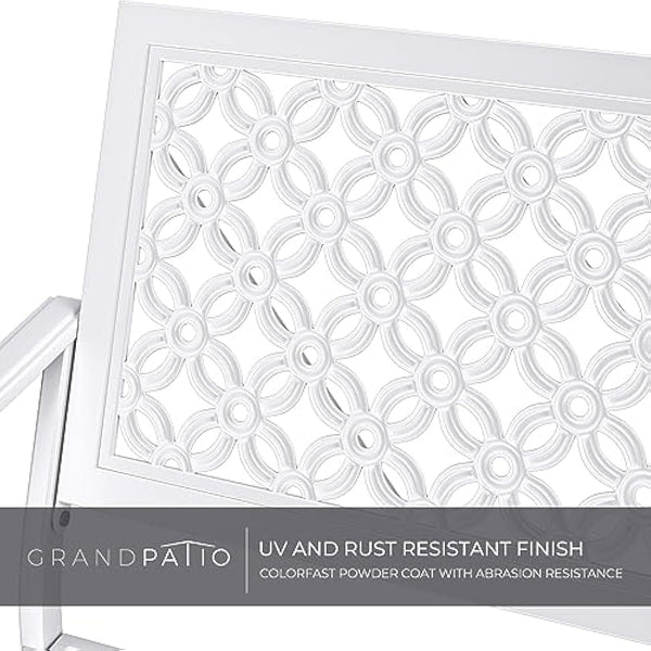 Grand patio Garden Bench, Outdoor Bench with 2-3 Seater, Rust Resistant, Stamped Pattern, Choice of Colours, Suitable for Indoor, Outdoor, Patio, Park (Modern, White)