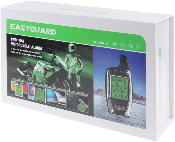 EASYGUARD EM212 2 Way Motorcycle Alarm system with LCD pager display rechargeable transmitter built in shock sensor & microwave sensor detecting DC12V