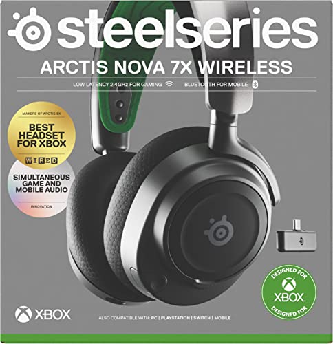 SteelSeries Arctis Nova 7X Wireless Xbox Series X/S Gaming Headset - Neodymium Magnetic Drivers - Dual Wireless Xbox & Bluetooth Audio - 38H USB-C Battery - AI Mic - Supports PS5, PC - Black
