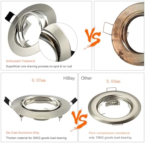 HiBay 10x Modern GU10 LED Downlights for Ceilings Tilt Recessed Ceiling Lights Round Brushed Chrome Spotlights Fitting 240V - Outer Diameter:90 mm,Cut-Out Hole Size:68-80 mm