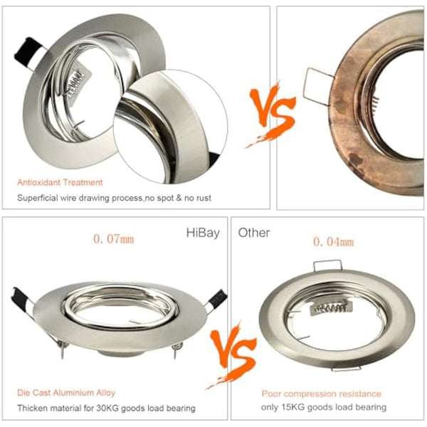 HiBay 6X 5W LED Recessed Ceiling Lights GU10 Downlights Brushed Chrome Kitchen Spotlights Fitting Tilt Round 240V Warm White Energy Saving Lamp