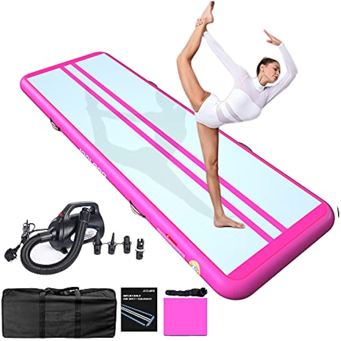 JOOLOOG Premium Air Tumbling Gymnastics Mat 2M 3M 4M 5M 6M Inflatable Air Tumble Mat for Kids Gymnastics Thick 10cm/20cm with 650W Electric Air Pump