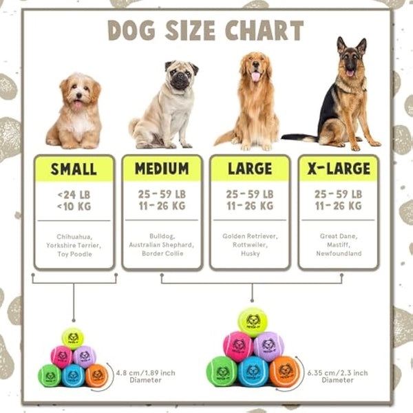 Dog Tennis Balls By Smith’s | 6 Pack | 6.35CM / 2.5” Diameter | 25% Stronger | High Visibility Colours | Tested And Certified | Best For Medium (11KG) to Giant Dogs (45KG)