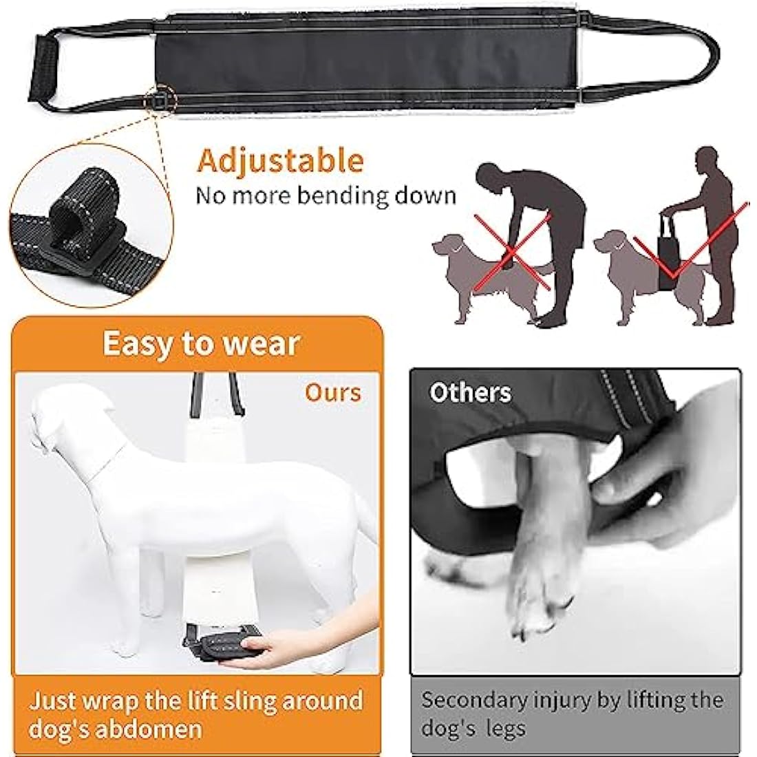 Adjustable Dog Lifting Harness for Large Dog, Soft Sling Support and Rehab Dog Harness for Weak Rear Legs, Assist Injured, Disabled, Senior and After ACL Surgery Rehabilitation Dog (XL)