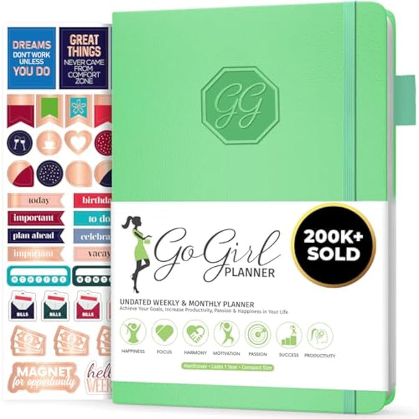 GoGirl Planner and Organizer for Women – Compact Weekly Planner, Goals Journal & Agenda to Improve Time Management & Productivity (Mint Green)