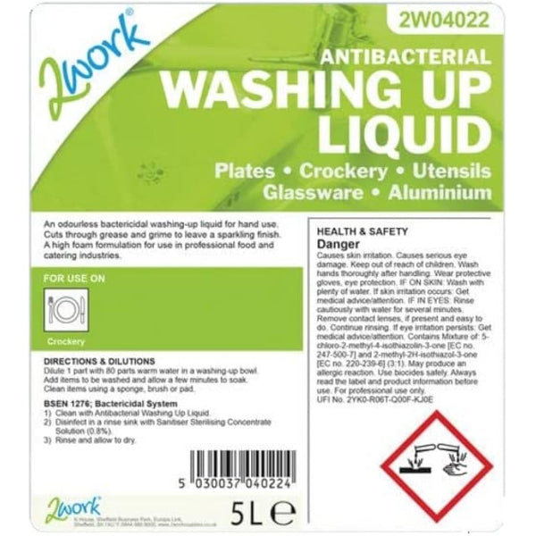 2Work Antibacterial Washing Up Liquid 5 Litre 2W04022