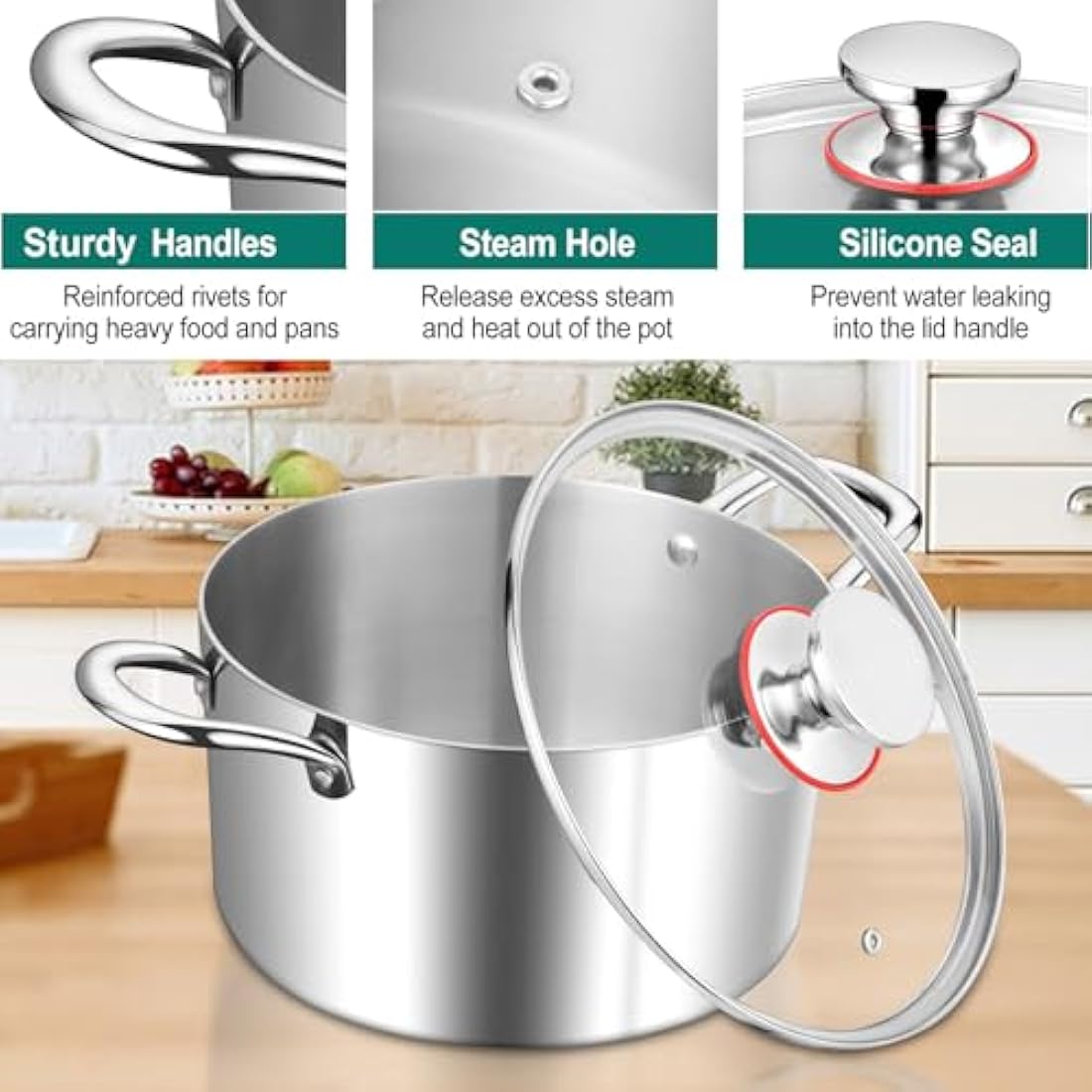 HaWare 7.7L Stock Cooking Pot, 26cm Tri-Ply Stainless Steel Soup Pot with Visible Lid, Large Induction Cooking Stockpot Suit for All Kitchen Stove Top, Healthy & Non Toxic, Easy Clean